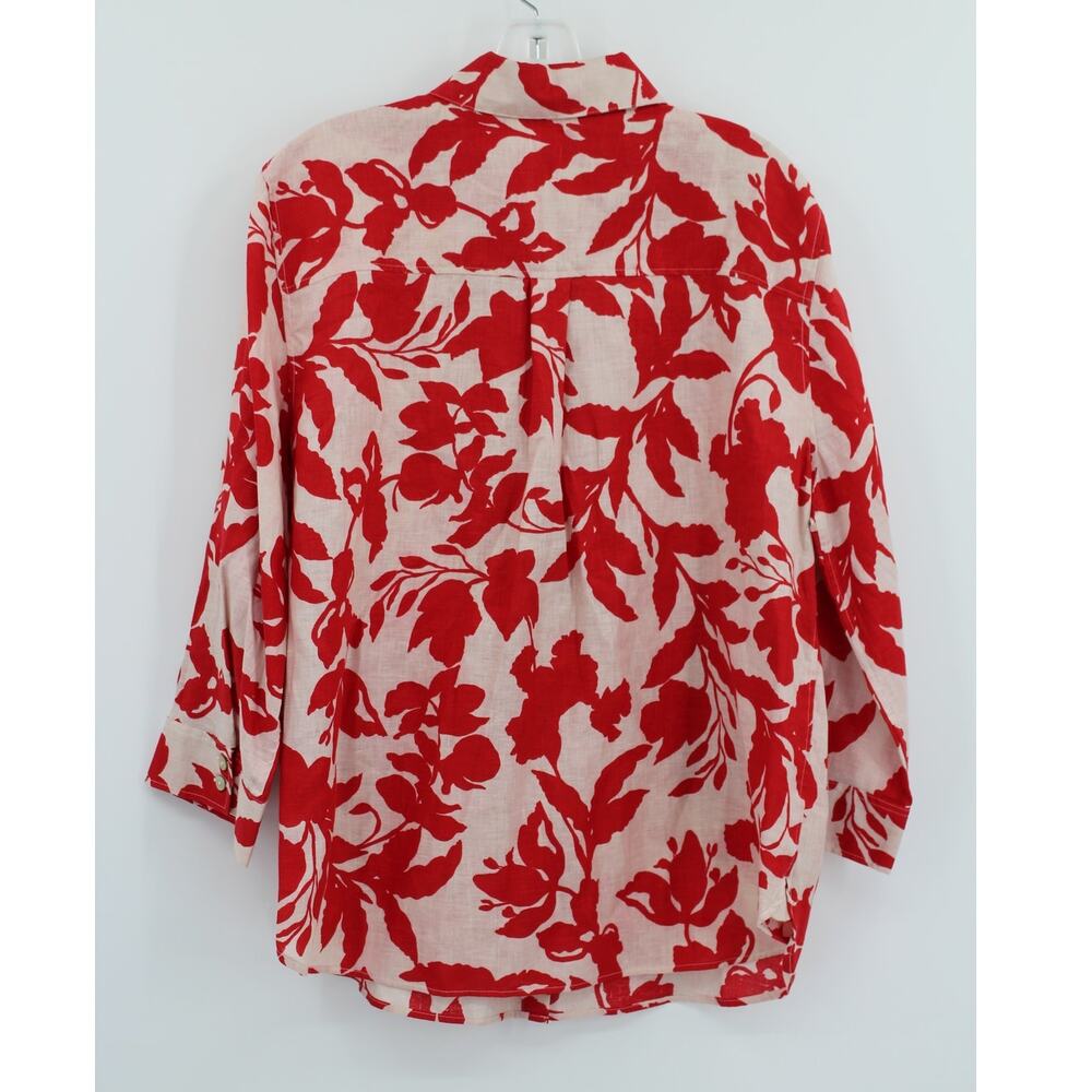 Chico's 2.5 No Iron Floral Linen Button Up Shirt Red - Picture 2 of 6